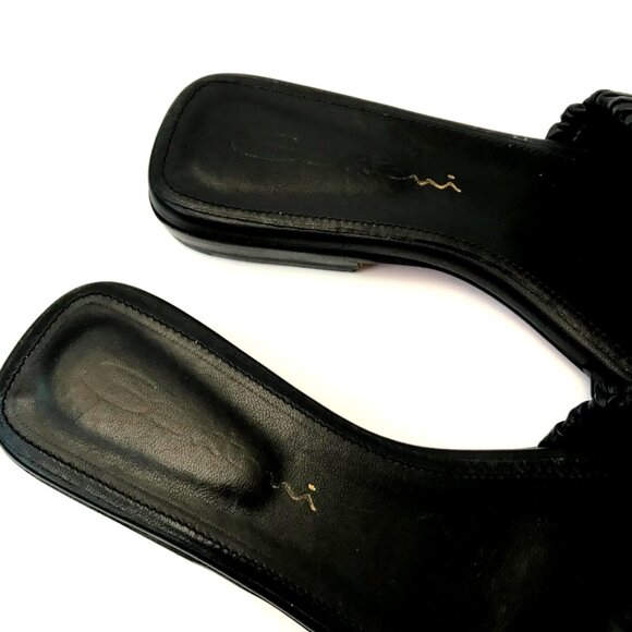 Santoni Ruched Allonge Leather Flat Sandals Womens 36 6 Black Slip On Open Toe - Picture 9 of 13